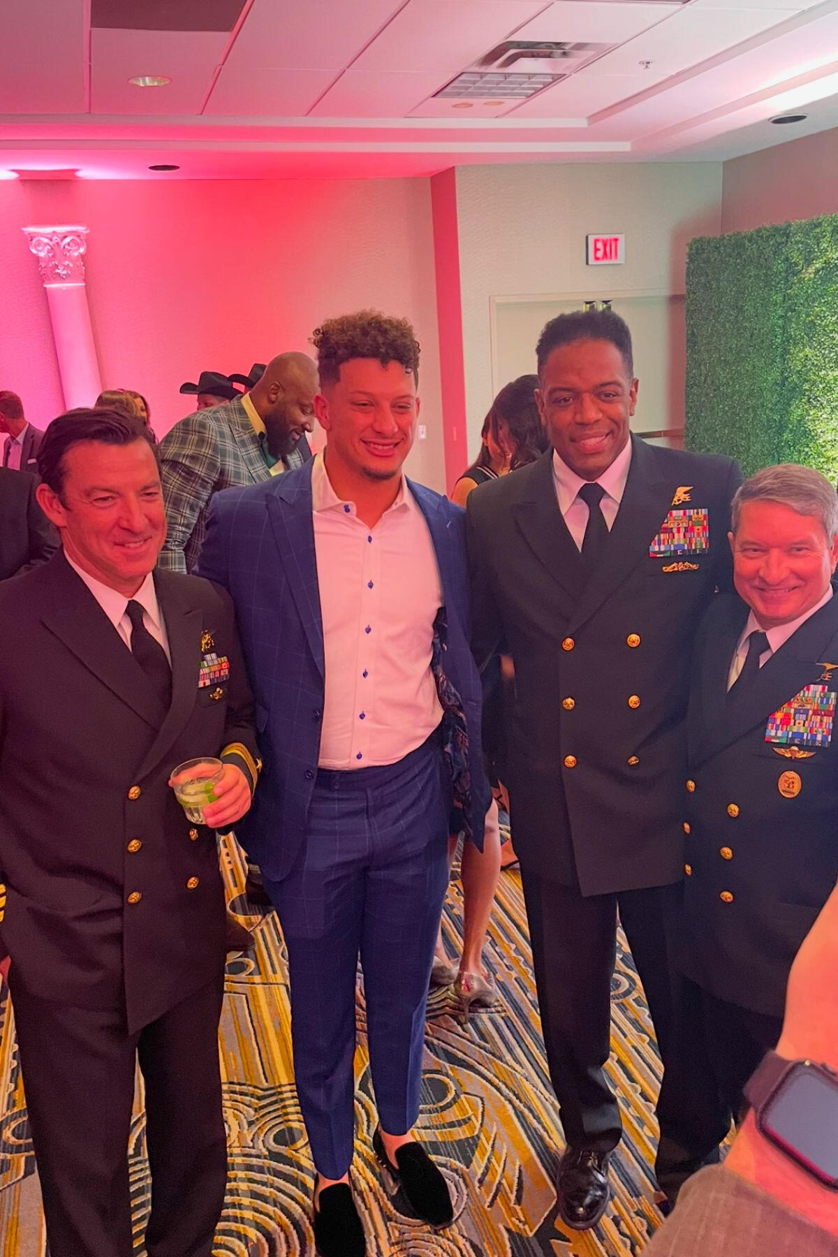 Patrick Mahomes with military honorees at charity event